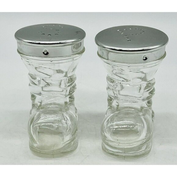Unbranded Other - Vintage Clear Glass Boots Shoes Salt Pepper Shaker Set Santa Silver Tops 2 inch